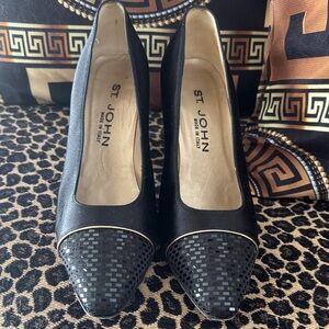 St. John Black Heels with Textured Toe